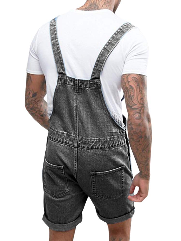 Runcati Mens Denim Shorts Bib Overall Jean Romper Casual Loose Fit Walkshort Button Pockets Summer Jumpersuit - Image 3